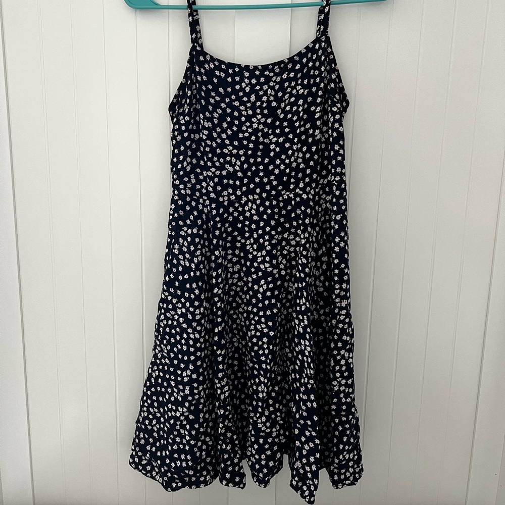 GAP women’s Xs Petite Dress navy tiny floral flower blue skater
